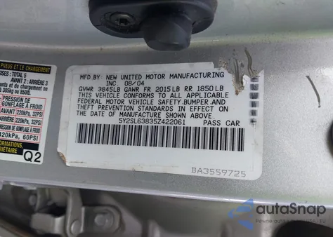 2005 Pontiac Vibe из США, поврежденный, VIN 5Y2SL63835Z422061